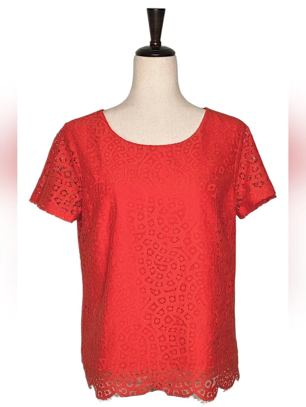 J. Crew Red Lace Short-Sleeve Blouse Size 8